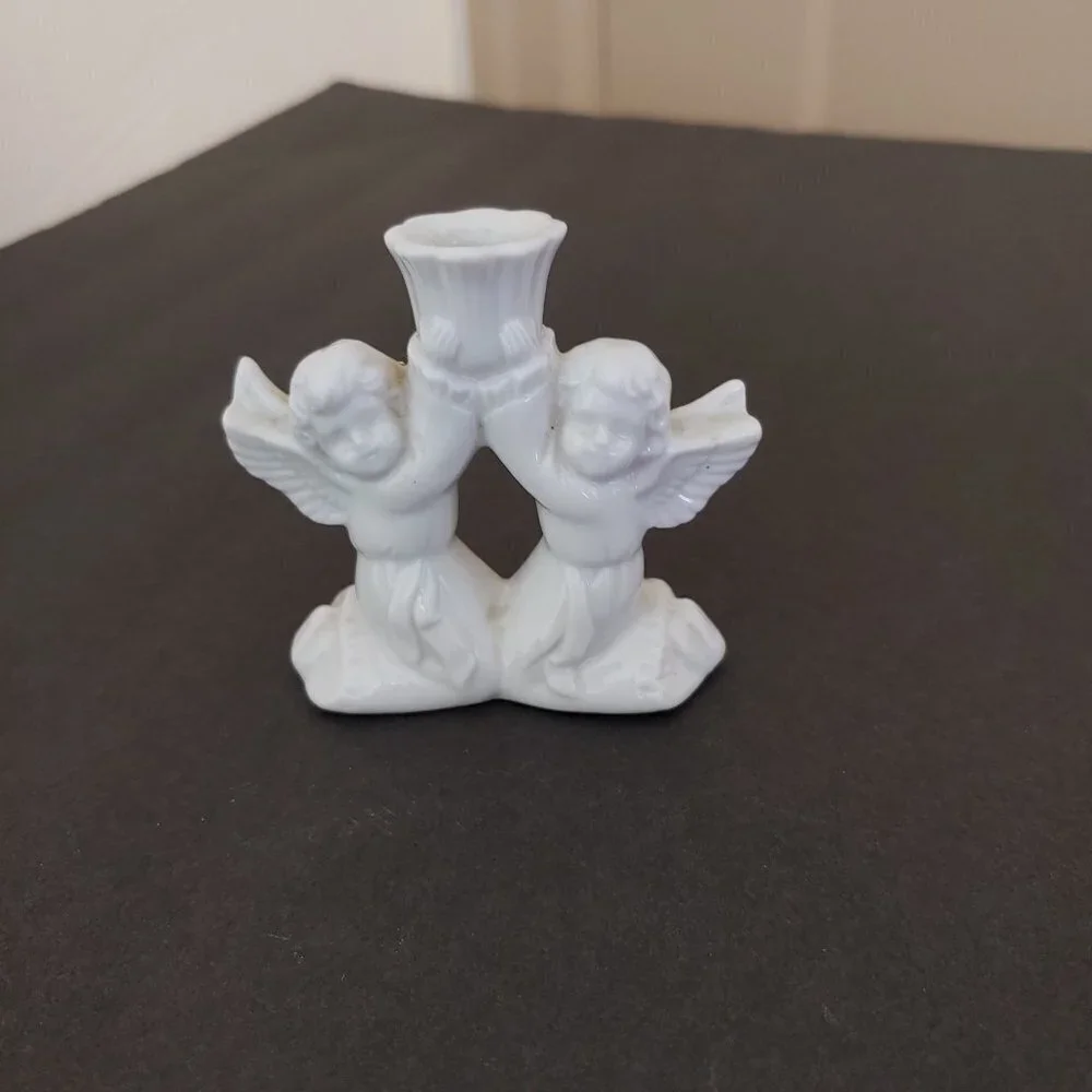 Vintage Victorian Cherub Angel Candle Holder‎ Ceramic Shabby Chic Cottage Core